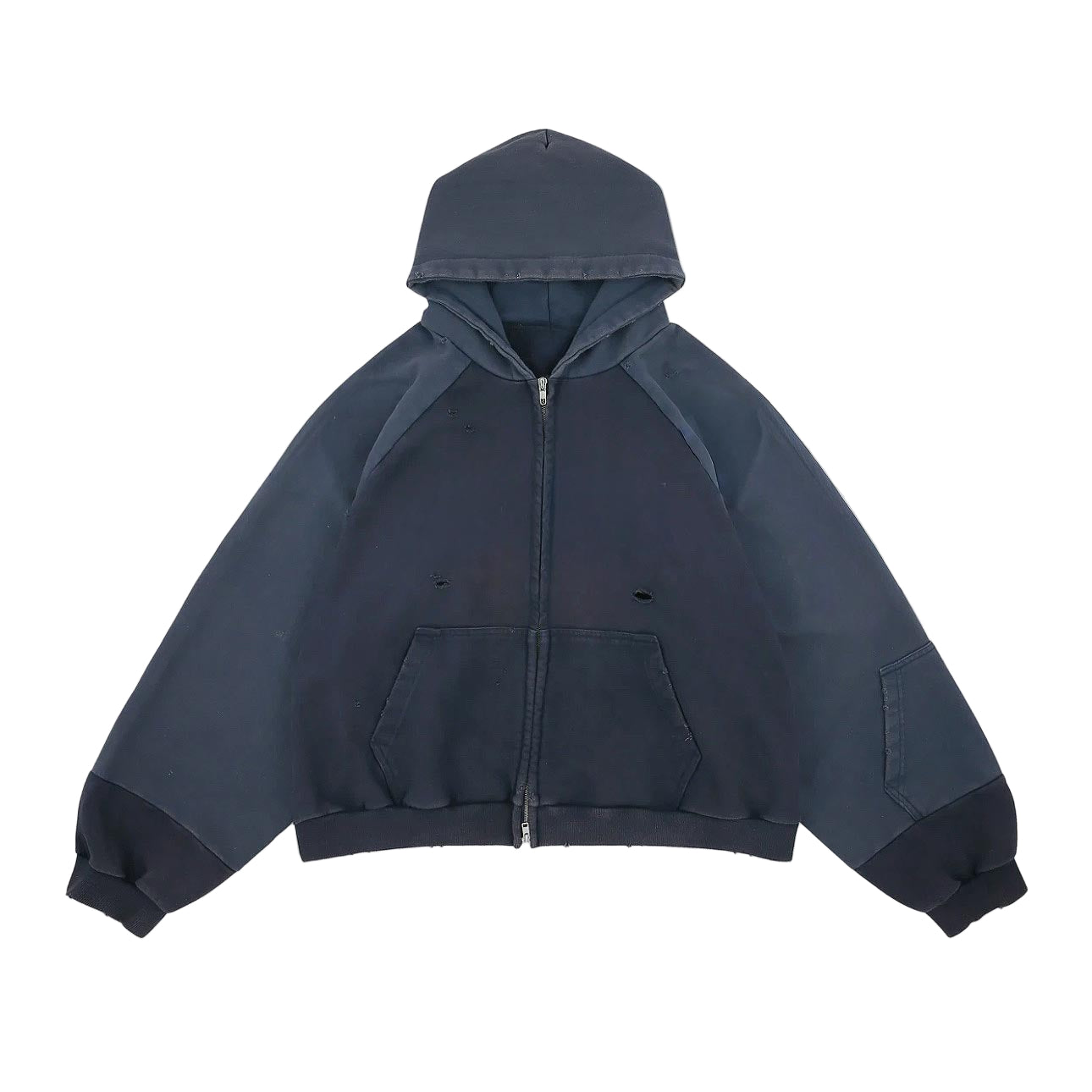 450g ARMY Distressed Zipper Hoodie